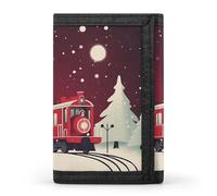LYHVSFJW Striped Black Cherry TriFold Wallet with 8 Card Slots, Slim Zipper Coin Pocket, Divided Billfold for Men Women, Red Train, One Size, Modern