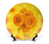 LYHVSFJW Sunflower Star Pattern Ceramic Decorative Plate 10inch Bone China Decorative Personalized Boho Plates with Display Stand, Ceramic Ornaments Dessert Plates for Home Decor Dinner