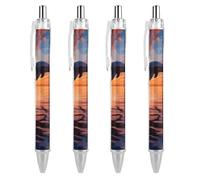 LYHVSFJW Sunset Dolphin Ball Point Pen Retractable Black Ink Ballpoint Pens Super Soft Grip 0.5mm Ink Pen Medium Point Office Pens 4 PCS