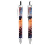 LYHVSFJW Sunset Dolphin Ball Point Pen Retractable Black Ink Ballpoint Pens Super Soft Grip 0.5mm Ink Pen Medium Point Office Pens 2 PCS