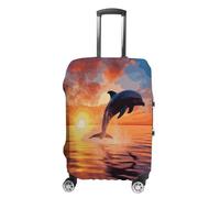 LYHVSFJW Sunset Dolphin Luggage Cover Suitcase Covers for Luggages Tsa Approved Travel Luggage Sleeve Protector Elastic Suitcase Protector Anti-Scratch Washable Fits 19-32 Inch Case, white, Small