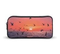 LYHVSFJW Sunset Seagulls Pencil Pouch - Large Capacity Pencil Case Aesthetic Makeup Bag with Zipper Cute Pen Bags for Stationery, Art Supplies, Travel Essentials