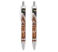 LYHVSFJW Sweet Gingerbread House Ball Point Pen Retractable Black Ink Ballpoint Pens Super Soft Grip 0.5mm Ink Pen Medium Point Office Pens 2 PCS