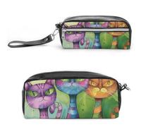 LYHVSFJW Three Cats Side by Side Pencil Case, Large Capacity Pencil Pouch with Zipper, Coin Pouch Cosmetic Bag Leather Pen Bag for Office Stationery Cosmetics