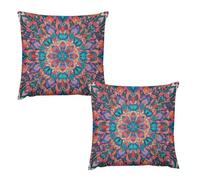 LYHVSFJW Throw Pillow Covers Set of 2 - Bohemian Psychedelic Peacock Mandala Double-Sided Square Decorative Pillow Cases for Couch, Bed, Sofa, Soft Plush Cushion Covers Without Insert 16 "x16