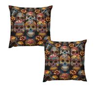 LYHVSFJW Throw Pillow Covers Set of 2 - Colorful Sugar Skulls Double-Sided Square Decorative Pillow Cases for Couch, Bed, Sofa, Soft Plush Cushion Covers Without Insert 12 "x12