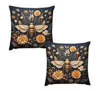 LYHVSFJW Throw Pillow Covers Set of 2 - Golden Bee Double-Sided Square Decorative Pillow Cases for Couch, Bed, Sofa, Soft Plush Cushion Covers Without Insert 18 "x18