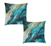 LYHVSFJW Throw Pillow Covers Set of 2 - Turquoise Blue Gold Marble Double-Sided Square Decorative Pillow Cases for Couch, Bed, Sofa, Soft Plush Cushion Covers Without Insert 18 "x18