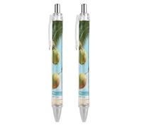 LYHVSFJW Tropical Coconuts Ball Point Pen Retractable Black Ink Ballpoint Pens Super Soft Grip 0.5mm Ink Pen Medium Point Office Pens 2 PCS