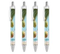 LYHVSFJW Tropical Coconuts Ball Point Pen Retractable Black Ink Ballpoint Pens Super Soft Grip 0.5mm Ink Pen Medium Point Office Pens 4 PCS
