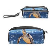 LYHVSFJW Turtle on The Beach Pencil Case, Large Capacity Pencil Pouch with Zipper, Coin Pouch Cosmetic Bag Leather Pen Bag for Office Stationery Cosmetics
