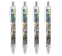 LYHVSFJW Two Little Cats Ball Point Pen Retractable Black Ink Ballpoint Pens Super Soft Grip 0.5mm Ink Pen Medium Point Office Pens 4 PCS