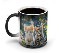LYHVSFJW Two Little Cats Heat Changing Coffee Mug Novelty Ceramic Coffee Mug Tea Cup Personalized Magic Cup Sublimation Mugs for Hot And Cold Beverage, Home, Office, Party 11oz