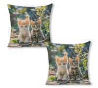 LYHVSFJW Two Little Cats Throw Pillow Covers Decorative Linen Cushion Case Boho Farmhouse Pillowcase Soft Double-Sided Cushion Covers for Sofa Couch Bedroom Living Room Home Decor 18"x18"（2pcs）