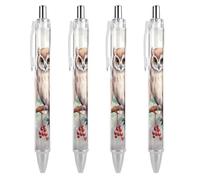 LYHVSFJW Two Owls on The Tree Ball Point Pen Retractable Black Ink Ballpoint Pens Super Soft Grip 0.5mm Ink Pen Medium Point Office Pens 4 PCS