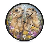 LYHVSFJW Two Prairie Dogs Wall Clock Silent Non-Ticking Analog Clocks Modern Round Decorative Digital Clock for Living Room Bathroom Kitchen Classroom Bedroom Office 10 Inch White