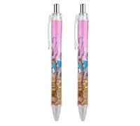 LYHVSFJW Vapor Mechanical Flower Ball Point Pen Retractable Black Ink Ballpoint Pens Super Soft Grip 0.5mm Ink Pen Medium Point Office Pens 2 PCS