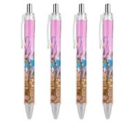 LYHVSFJW Vapor Mechanical Flower Ball Point Pen Retractable Black Ink Ballpoint Pens Super Soft Grip 0.5mm Ink Pen Medium Point Office Pens 4 PCS