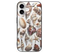 LYHVSFJW Various Shell Images Phone Case Compatible for iPhone 16/Pro Shockproof Protective Cover Slim Glass Phone Case Cover Black
