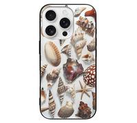 LYHVSFJW Various Shell Images Phone Case Compatible for iPhone 16/Pro Shockproof Protective Cover Slim Glass Phone Case Cover Black