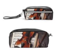 LYHVSFJW Violin Sheet Music Pencil Case, Large Capacity Pencil Pouch with Zipper, Coin Pouch Cosmetic Bag Leather Pen Bag for Office Stationery Cosmetics