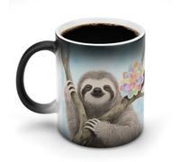 LYHVSFJW Watercolor Sloth Heat Changing Coffee Mug Novelty Ceramic Coffee Mug Tea Cup Personalized Magic Cup Sublimation Mugs for Hot And Cold Beverage, Home, Office, Party 11oz