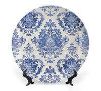 LYHVSFJW White And Blue Pattern Ceramic Decorative Plate 6inch Bone China Decorative Personalized Boho Plates with Display Stand, Ceramic Ornaments Dessert Plates for Home Decor Dinner
