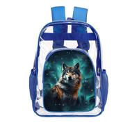 LYHVSFJW Wolf Under The Starry Sky Transparent Bag Laptop Sleeve See Through Casual Backpack Large PVC Clear Backpacks, Blue, 43X32.5cm