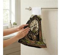 LYHVSFJW Woodcut Clock Gear Hanging Kitchen Towels Hand Towels Set of 2