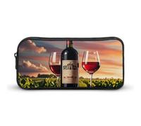 LYHVSFJW Wooden Wine Barrel on Wine Bottle Pencil Pouch - Large Capacity Pencil Case Aesthetic Makeup Bag with Zipper Cute Pen Bags for Stationery, Art Supplies, Travel Essentials