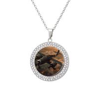 LYHVSFJW World War Aircraft Round Pendant Necklace for Women Faux Diamond Women's Necklaces Elegant Dainty Alloy Disc Charm Necklace with Adjustable Chain, Fashion Jewelry Gift, One size, Zinc