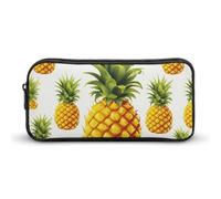 LYHVSFJW Yellow Pineapple on White Background Illustration Pencil Pouch - Large Capacity Pencil Case Aesthetic Makeup Bag with Zipper Cute Pen Bags for Stationery, Art Supplies, Travel Essentials