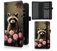 LYHXLYJH Checkbook Cover for Duplicate Checks,Slim Durable RFID Blocking Checkbook Credit Card Holder for Personal and Business Checks, Raccoons in the Sea of Flowers
