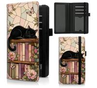 LYHXLYJH Checkbook Cover for Duplicate Checks,Slim Durable RFID Blocking Checkbook Credit Card Holder for Personal and Business Checks, Black Cat Bookshelf, Modern
