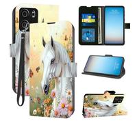 LYHXLYJH for BLU View 5 B160V Wallet Case with Card Holder,PU Leather RFID Blocking Wrist Strap Flip Shockproof Protective Cover for View 5-Handsome White Horse