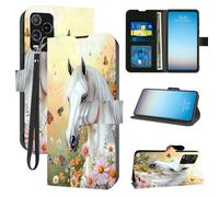 LYHXLYJH for BLU View 5 Pro B170D Wallet Case with Card Holder,PU Leather RFID Blocking Wrist Strap Flip Shockproof Protective Cover for View 5 Pro-Handsome White Horse