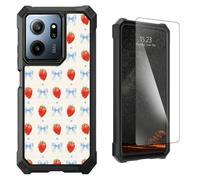 LYHXLYJH for Consumer Cellular IRIS Connect 2 Phone Case | Tempered Glass Screen Protector Dual Layer Hybrid Soft TPU Hard PC Full-Body Protective Cover,Strawberry Blue Bow