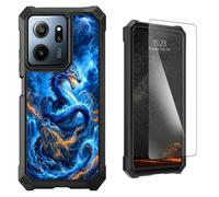 LYHXLYJH for Consumer Cellular IRIS Connect 2 Phone Case | Tempered Glass Screen Protector Dual Layer Hybrid Soft TPU Hard PC Full-Body Protective Cover,Blue Dragon Lightning