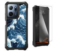 LYHXLYJH for Consumer Cellular IRIS Connect 2 Phone Case | Tempered Glass Screen Protector Dual Layer Hybrid Soft TPU Hard PC Full-Body Protective Cover,Blue Waves