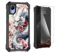LYHXLYJH for Cricket Debut S2 Phone Case,AT&T Calypso 4 Case with Screen Protector,Dual Layer Hybrid Soft TPU Hard PC Full-Body Protective Cover,White Dragon Plum Blossom