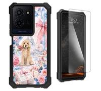 LYHXLYJH for TCL K32 5G /K33 5G Phone Case with Screen Protector | Dual Layer Hybrid Soft TPU Hard PC Full-Body Protective Cover,Paris Puppy Floral