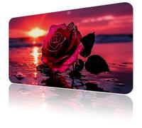 LYHXLYJH PU Leather Sunset Red Rose Desk Mat 31.5 x 13 in | XL Non-slip Mouse Pad,Protector with a Smooth Writing Surface for Laptop, Keyboard, Office, Gaming, Study and Home Use