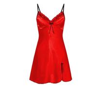 LYHYDMA Satin nightdress Oft Dress Smooth Silk Lingerie Sexy Adult A-Line Solid Nightgowns Breath Short Sleepwear(Red,XL)