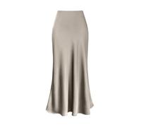 LYHYDMA Satin Skirt Elegant Silk Satin Skirts for Women Waisted Skirt A-Line Solid Color Glossy Office Lady Skirts(Khaki,XXL)