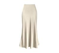 LYHYDMA Satin Skirt Elegant Silk Satin Skirts for Women Waisted Skirt A-Line Solid Color Glossy Office Lady Skirts(Beige,S)