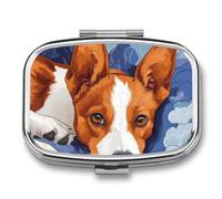 Lying Basenji Dog Travel Pill Organizer with Mirror