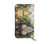 Lying chameleon Printed leather wallet, 7.5 x 4.1-inch long credit card holder, portable travel cash wallet
