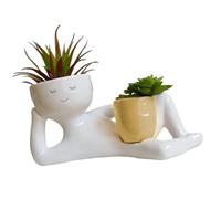 Lying Down Figurine Planter Lazy Character Flower Pot Resin Succulent Plant Vase with Drainage Hole Home Ornaments Decoration for Indoor Outdoor Garden Balcony(Without Plants)