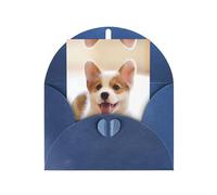 Lying down with tongue out dog Patterned Blue holiday cards, thank you cards for anniversaries and birthdays