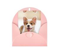 Lying down with tongue out dog Patterned Pink holiday cards, thank you cards for anniversaries and birthdays